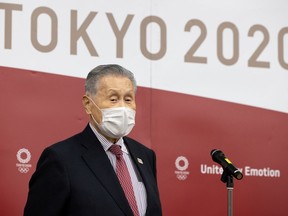 Tokyo Olympic and Paralympic Games Organising Committee (TOGOC) President Yoshiro Mori speaks to the media after a video conference with IOC President Thomas Bach at the TOGOC headquarters in Tokyo, Japan January 28, 2021.