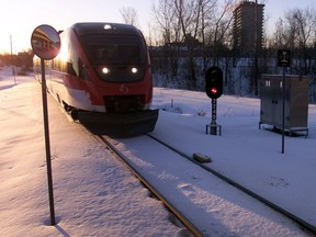 The O-Train pulls into Bayview Station in 2005. The city will soon be disposing of three original Bombardier trains.