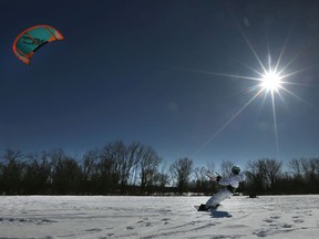 Kiteboarding instructor Stanley Bocher near Andrew Hayden Park in Ottawa. Business is booming this winter for snowkite operators.