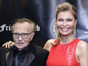 Television host Larry King and his wife actress Shawn Southwick King attend the Friars Club Entertainment Icon Award ceremony at the Ziegfeld Ballroom on November 12, 2018, in New York City.