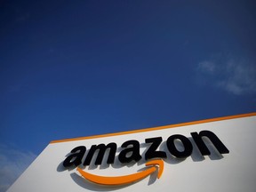 FILE PHOTO: FILE PHOTO: The logo of Amazon is seen at a company logistics centre