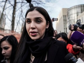 Emma Coronel Aispuro, the wife of Joaquin Guzman, the Mexican drug lord known as "El Chapo", exits the Brooklyn Federal Courthouse during the trial in the Brooklyn borough of New York, U.S., February 5, 2019.