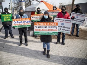 Ottawa -- February 13, 2021 -- A group of Indo-Canadians have been protesting outside the Indian High Commission in Ottawa in solidarity with farmers protesting in Delhi.