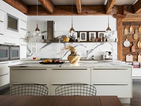Historical timbers warm up a contemporary kitchen.