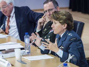 A 2017 file photo shows Brig.-Gen. Lise Bourgon, recently named the Royal Military College's first female commandant, at the annual conference of the NATO Committee on Gender Perspectives in Brussels