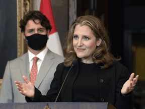 FILE: Prime Minister Justin Trudeau and Finance Minister Chrystia Freeland.