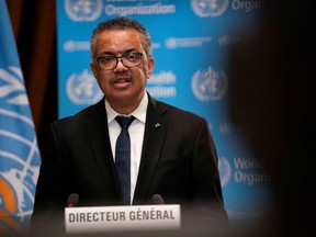 Tedros Adhanom Ghebreyesus, Director General of the World Health Organization (WHO) speaks during the opening of the 148th session of the Executive Board on the COVID-19 outbreak in Geneva, Switzerland, January 18, 2021.
