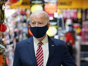 U.S. President Joe Biden visits W.S. Jenks & Son, a hardware store  in Washington, D.C., on March 9.