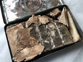 A 121-year-old chocolate bar from a batch commissioned by Queen Victoria for British troops fighting in South Africa is seen in an undated photo at Oxburgh Hall, a manor house in Norfolk, Britain where it was found in the attic.