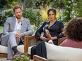 Britain's Prince Harry and Meghan, Duchess of Sussex, are interviewed by Oprah Winfrey in this undated handout photo.