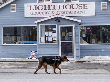 March 25, 2020.  Jeremy Anthony takes his daughter Zoe, 3, and their dog Sherman for a walk along Bayview Rd in the community of Constance Bay on the day the city of Ottawa declared a state of emergency due to COVID-19.