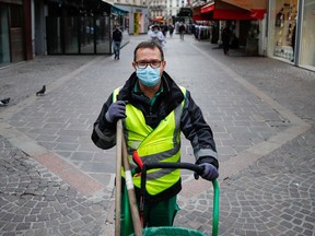 Paris street sweeper Ludovic Franceschet aka @ludovicf_off cleans the street in Paris, France March 4, 2021.