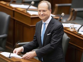 Ontario Finance Minister Peter Bethlenfalvy delivers the Provincial Budget in the Ontario Legislature in Toronto on Wednesday March 24, 2021.