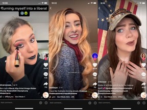 TikTokers have used makeup and fashion to transform themselves into their Liberal or Republican alter egos, with users (from left to right) @carososaa_, @el0wyn and @stvrwar, all participating in the trend.