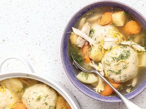 Roasted chicken matzo ball soup from Jew-ish.