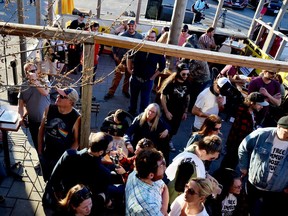 A file photo from the anti-lockdown protest in Kemptville on April 8. The OPP said Thursday that four people had been charged, but that the matter remained under investigation and more charges could be laid.