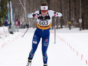 Chelsea's Katherine Stewart-Jones pushes to a third-place finish in the women's 10K skating style competition at the 2019 Canadian Ski Championship's Surge pursuit race at the Nakkertok Nordic Ski Centre.