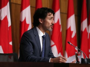 Prime Minister Justin Trudeau speaks during a news conference.