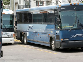 A file photo of Greyhound buses at the station on Catherine Street in Centretown in 2018.