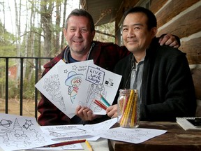 Don Kwan (right), who, along with his husband and creative collaborator, John Cameron, came up with the idea and designed an eight-page colouring book based on his younger brother's drag persona, China Doll.