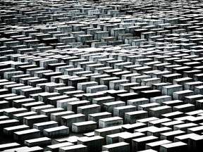 Some of the 2,711 polished marble blocks, or 'stellae', at the Memorial to the Murdered Jews of Europe, also called the Holocaust Memorial, in Berlin, Germany.