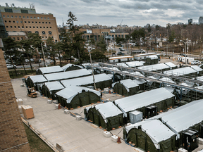 A tent city has been erected in the parking lot of Toronto's Sunnybrook hospital to handle a surge in COVID-19 cases.