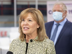 Ontario Health Minister Christine Elliott speaks during the daily briefing at a mass vaccination centre in Toronto on Tuesday, March 30, 2021. Frank Gunn/The Canadian Press