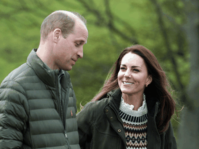 Prince William and Catherine, Duchess of Cambridge, during a visit to Manor Farm in Little Stainton, Durham, Britain April 27, 2021.