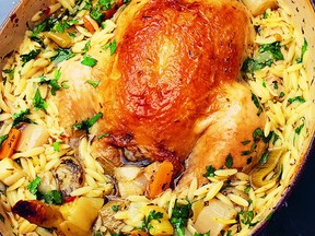 Chicken in a pot with lemon and orzo from Cook, Eat, Repeat.