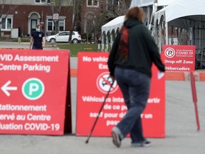 A photo shows the arrival area at the COVID-19 assessment centre at Brewer Arena in Ottawa on Wednesday.