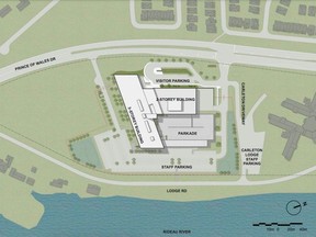 A map included in the development application for a new south-end Ottawa Police Services station plots the three-storey facility on its site at 3505 Prince of Wales Dr., beside Carleton Lodge. Source: Development application