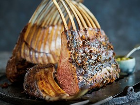 Balsamic-glazed rack of lamb with pistachio mint pesto from Cooking Meat.