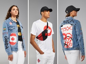 The Opening Ceremony uniform, centre, and the closing ceremony "Canadian Tuxedo."