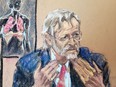 Pulmonologist Dr. Martin Tobin testifies on the ninth day of the trial of former Minneapolis police officer Derek Chauvin for second-degree murder, third-degree murder and second-degree manslaughter in the death of George Floyd in Minneapolis, Minnesota, U.S. April 8, 2021 in this courtroom sketch.