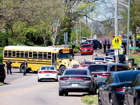 Police attend a shooting at Austin-East Magnet High School in Knoxville, Tennessee, U.S. on Monday.