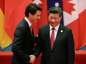 Prime Minister Justin Trudeau shakes hands with Chinese President Xi Jinping during a G20 Summit in Hangzhou, China, on Sept. 4, 2016.