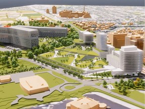 New Ottawa Civic hospital campus concepts were released Tuesday by The Ottawa Hospital. Dow's Lake is in the foreground; the current campus can be seen in the distance.