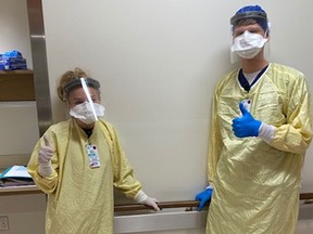 Hayley Dodunski, left, and Justin Steiginga, are both registered nurses at the Queensway Carleton Hospital.