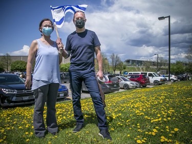 The Pro-Israeli Auto Rally took place, Sunday, May 16, 2021, starting at Tom Brown arena and traveling through the downtown core. The rally was to express their unity, support, and solidarity with the Israeli people. Bella Kravtzov and Alexander Gorodezky, co-organizers of the rally posed for a photo before they left Tom Brown Arena.