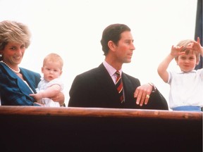 Files: Diana and Charles with young princes Harry and William in a group shot in Venice, Italy, 1985.