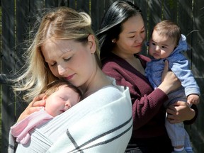 Nicole Vanbergen (with her two-month-old daughter, Emmy) and Tracy Lo (with her six-month-old son Hudson) both had babies during the pandemic.