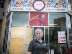 Justyna Borowska, of Wedel, Touch of Europe grocery, deli, bakery and bistro that just opened was the victim of vandalism where the front windows were smashed with rocks last night.