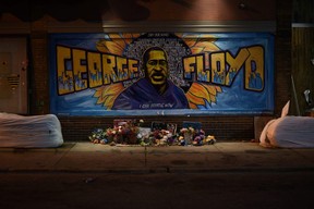 Offerings are left at George Floyd Square in Minneapolis, Minnesota, on May 21, 2021.