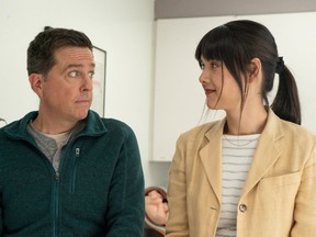 Ed Helms and Patti Harrison in Together Together.
