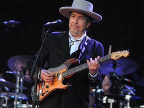 In this file photo taken on July 22, 2012, Bob Dylan performs at the Vieilles Charrues music festival in Carhaix-Plouguer, France.