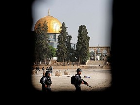Israeli security forces deploy in Jerusalem at the Al-Aqsa mosque on May 10.