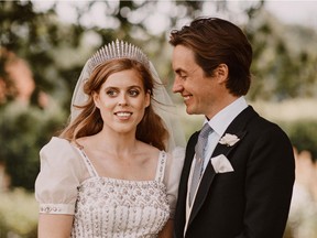 Britain's Princess Beatrice and Edoardo Mapelli Mozzi are seen in the grounds of the Royal Lodge after their wedding, in Windsor, Britain.