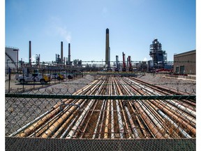 FILE PHOTO: General view of the Imperial Oil refinery, located near Enbridge's Line 5 pipeline, which Michigan Governor Gretchen Whitmer ordered shut down in May 2021, in Sarnia, Ontario, Canada March 20, 2021.