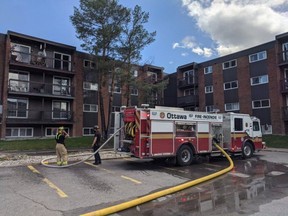 Ottawa Fire Services at the scene of a fire on Appleton Drive in Pineview on Thursday.