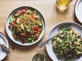 Freekeh with shiitake mushrooms, leeks and sugar snap peas from Mother Grains.